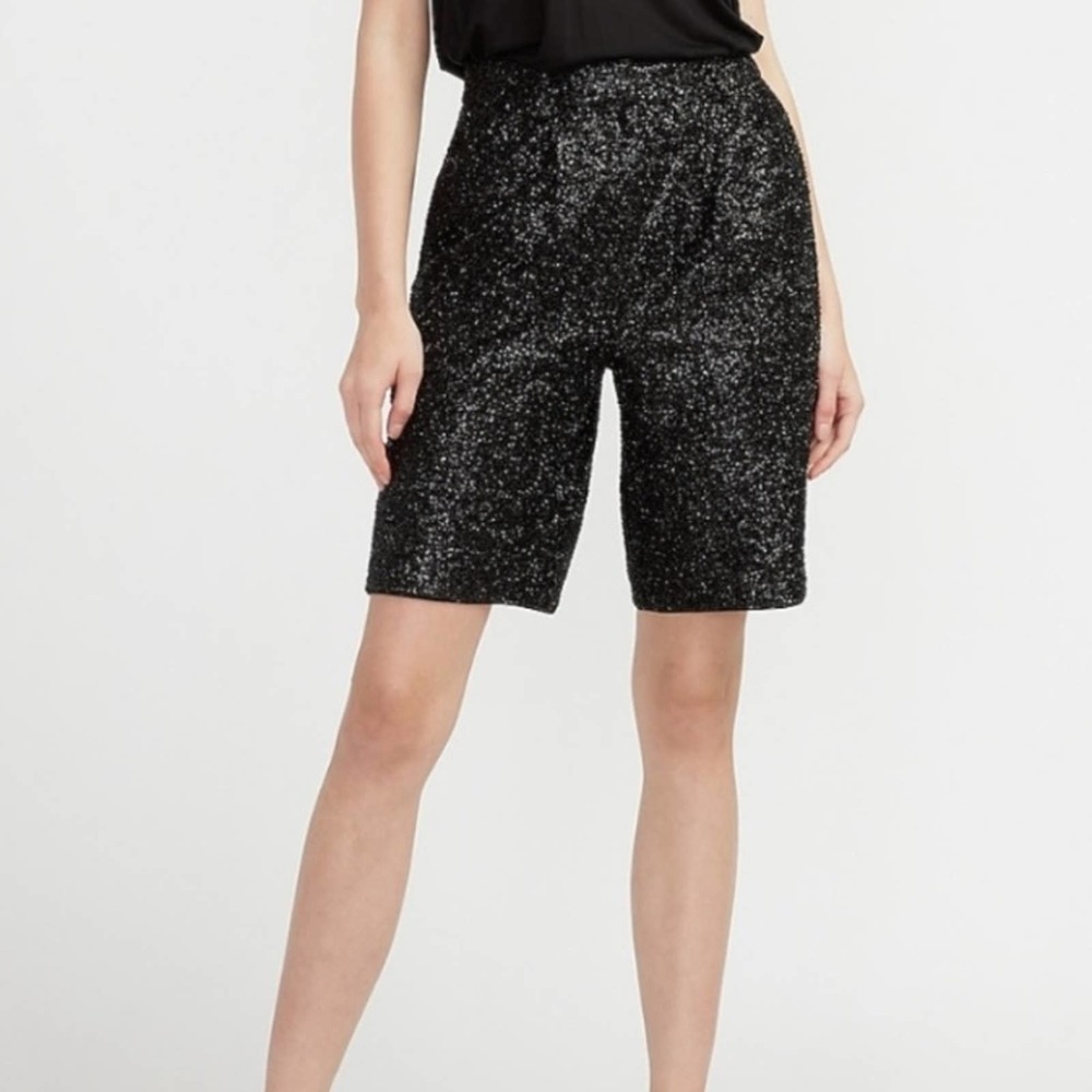 Express black tinsel sequin Bermuda shorts, 4